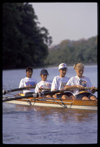 W-L rowers rowing for PBC fall '94: Ann Tonakarn, Jordan Uffen, Wendy Verburg, and  . .