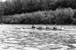 1998 Four at practice taking life jackets back to Thompsons' after finding them floating in the river.